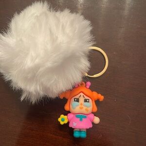 White Fluffy Keychain with CryBaby Doll Charm new